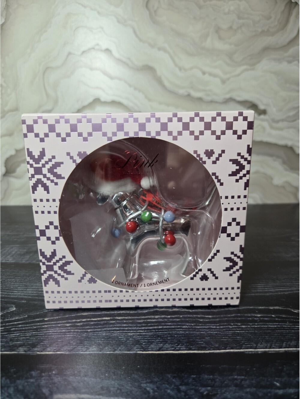 Victoria's Secret PINK Santa Dog Christmas Ornament